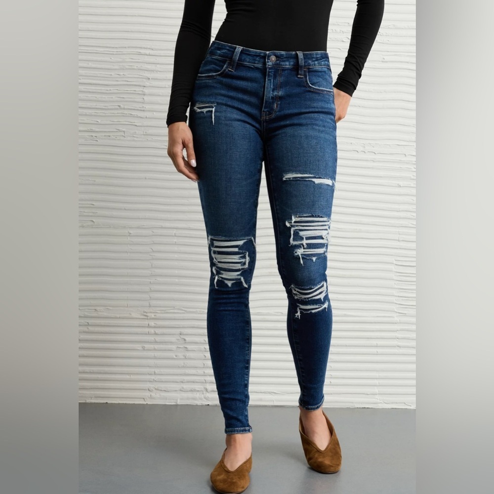 Hollister Curvy Mid-Rise Super Skinny Jeans - Dark Blue